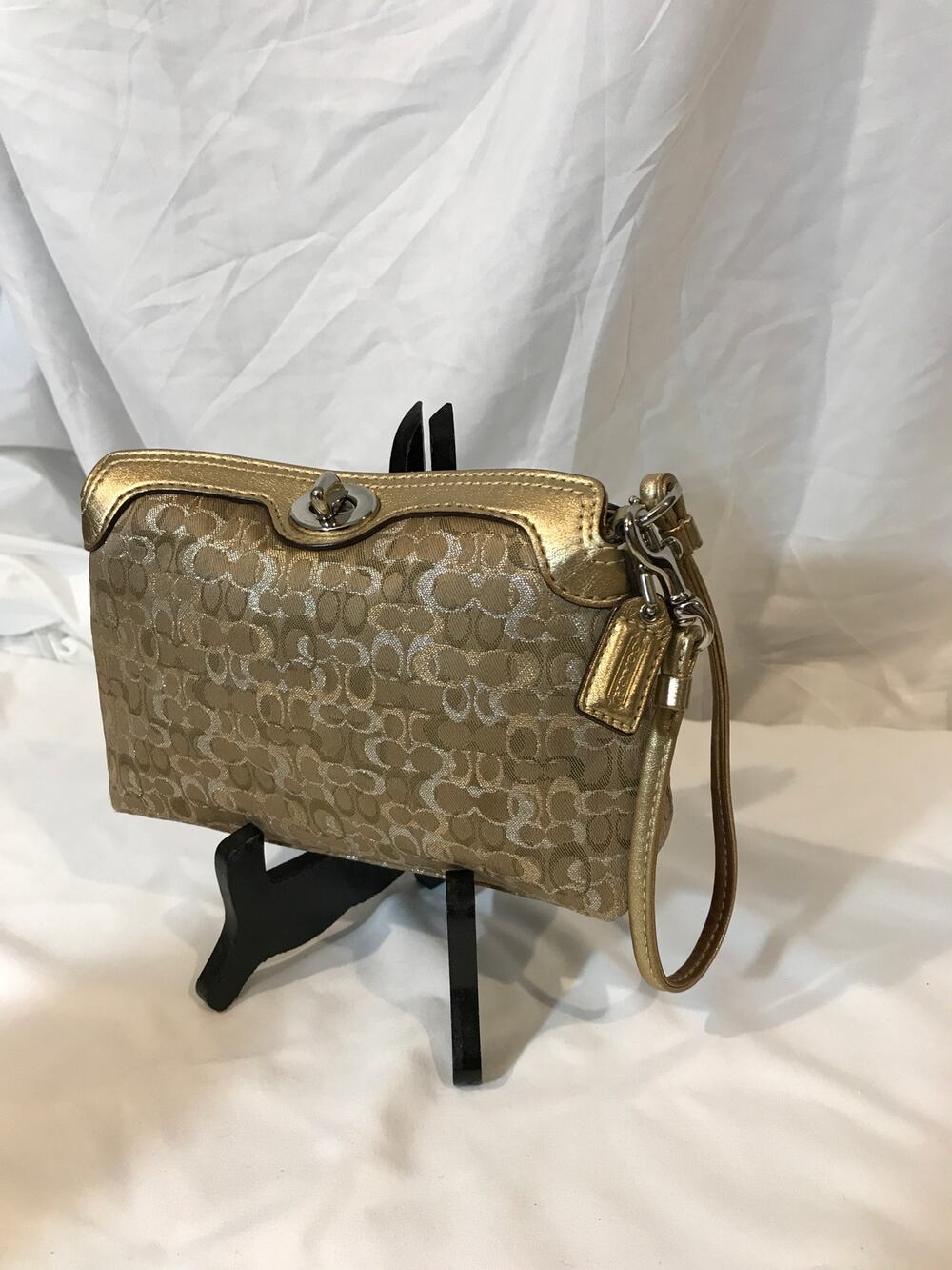 Coach Legacy Lurex Turnlock Metallic Gold Y2K Vintage Wristlet EUC